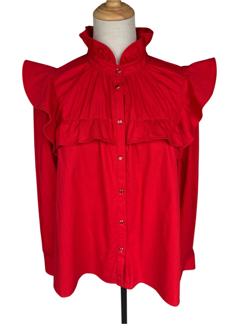 Tuckernuck Red Ruffle-Trim Button-Up Blouse - Picture 2 of 11